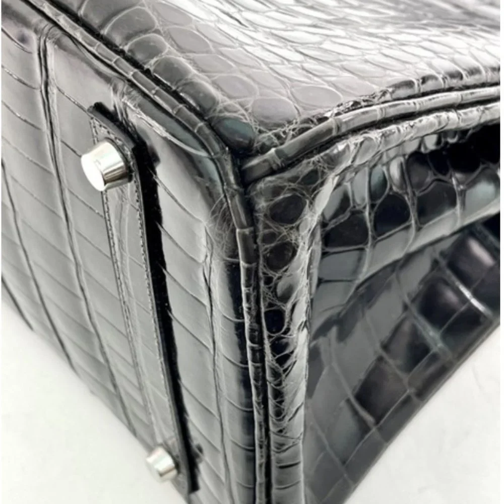 Hermes Shiny Porosus Crocodile Skin Birkin 35 w Palladium HW in Graphite - Picture 9 of 13